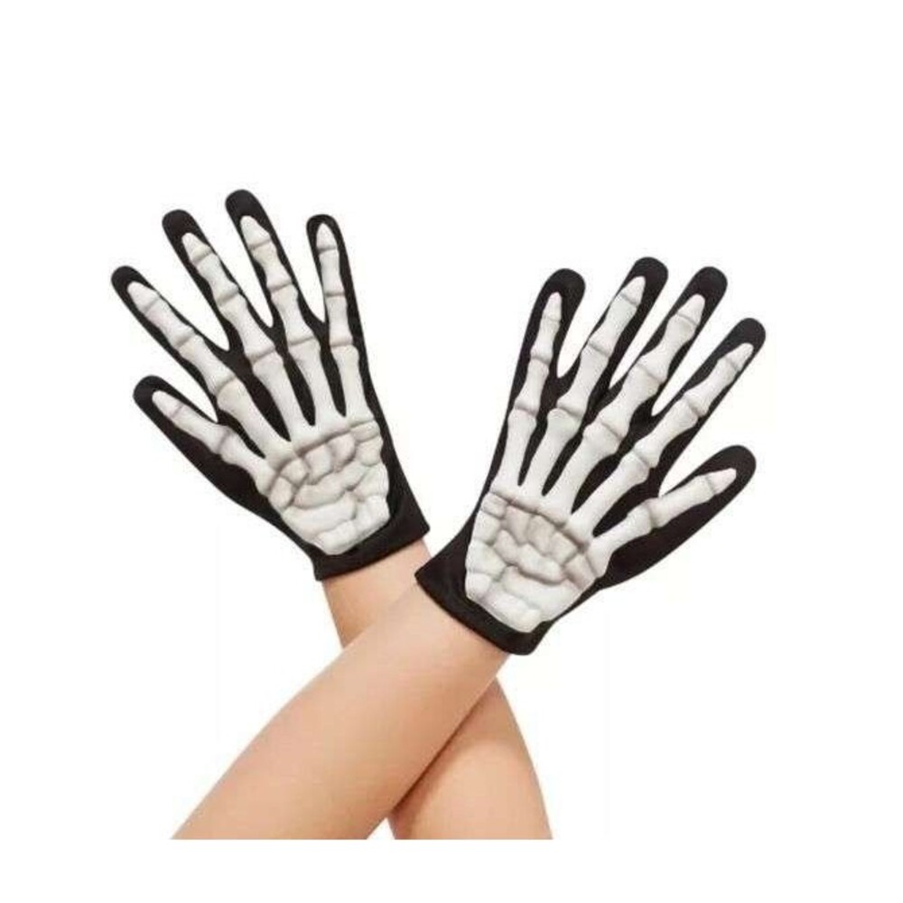 Spirit Halloween, Children's Skeleton Gloves, White, Black -One Size Fits Most